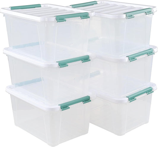 6 Pack 20 L Clear Storage Latch Box, Plastic Storage Bins with Lids