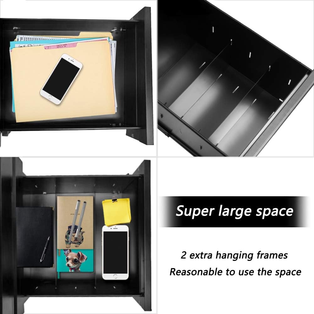 Superday Black 3 Drawer Mobile File Cabinet, Metal Rolling Vertical File Cabinet with Drawers, Small Under Desk Lateral Cabinet for Office and Home, Fully Assembled Except Wheel(B)