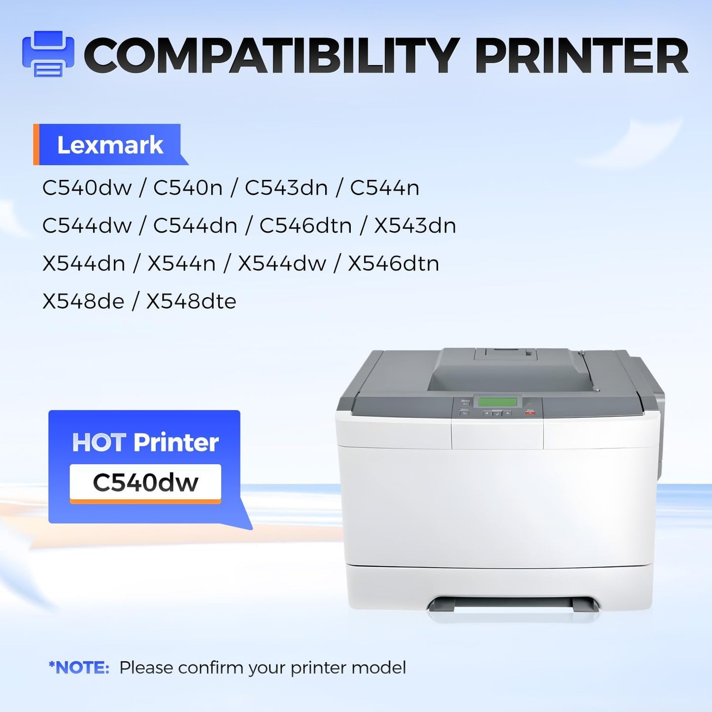 C540H1KG C540H1CG C540H1MG C540H1YG Toner Cartridges Set 4-Pack Compatible with Lexmark C540dw C540n C543dn C544n C544dw C544dn C546dtn X543dn X544dn/X544n X544dw X546dtn X548de X548dte Printer Ink
