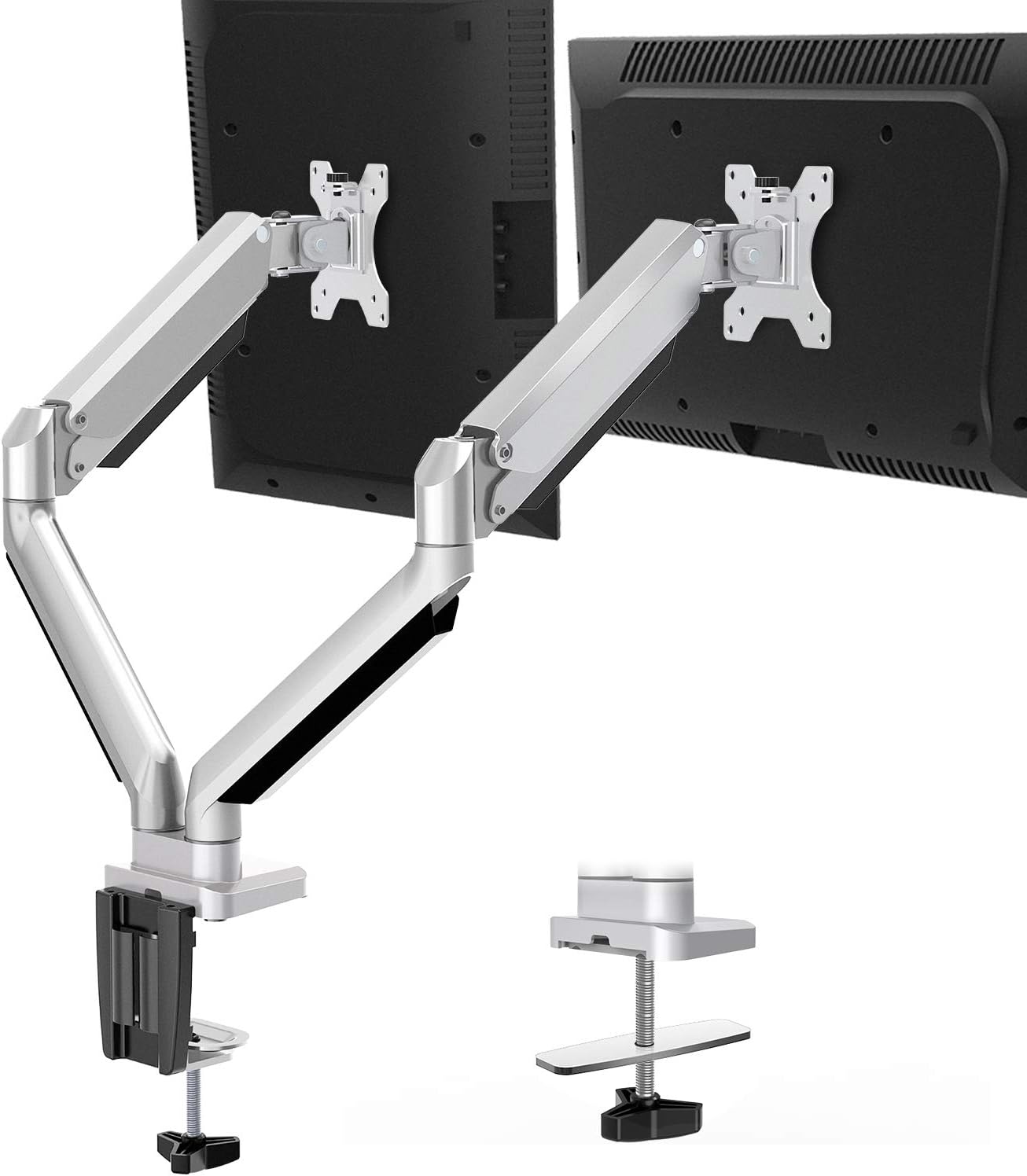 MOUNTUP Dual Monitor Desk Mount, Die-Cast Aluminum Fully Adjustable Double Monitor Arm with Gas Spring, Computer Monitor Stand Fits 2 Screen 17 to 32 inch - Each Arm Holds 3.3-17.6LBS, MU0024