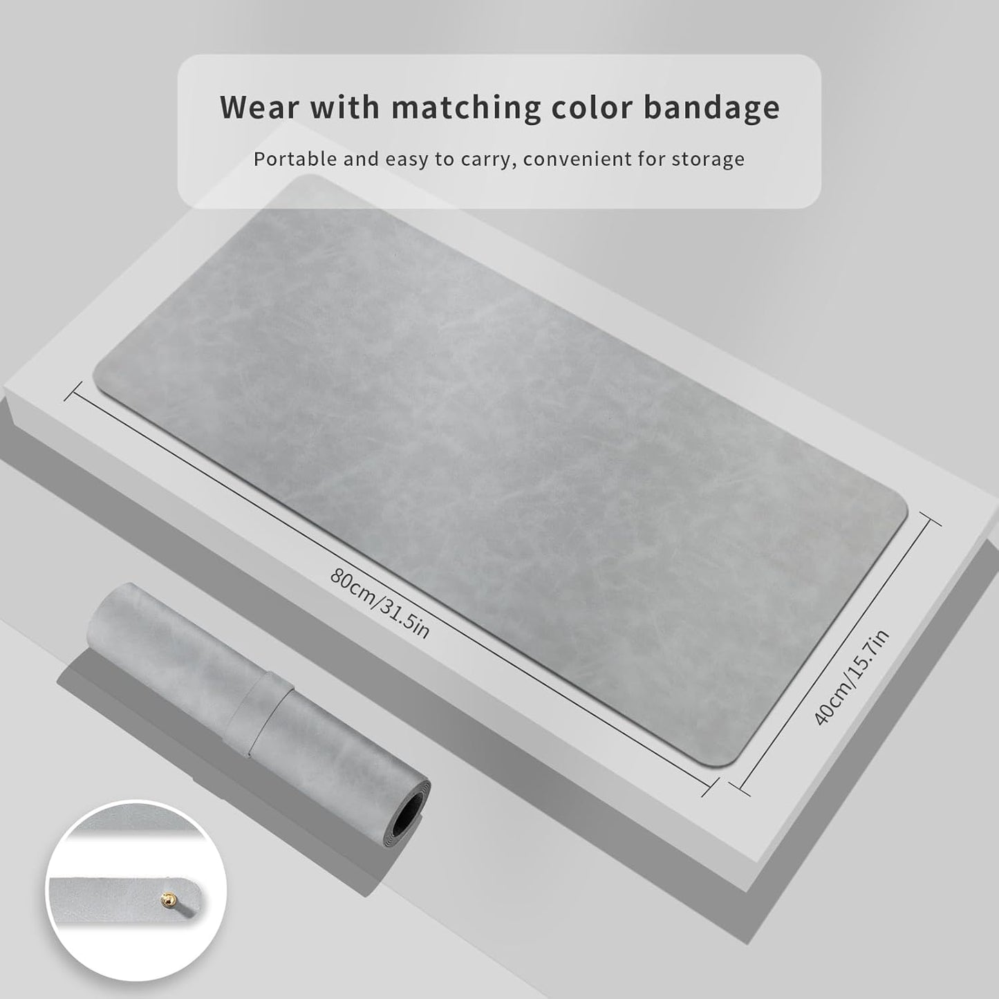 Crazy Horse Leather Desk Mat Large Mouse Pad Laptop Computer Desk Pad Protector Non-Slip Waterproof Table Blotter Desktop Writing Pad for Office and Home (Light Grey, 80x40cm)