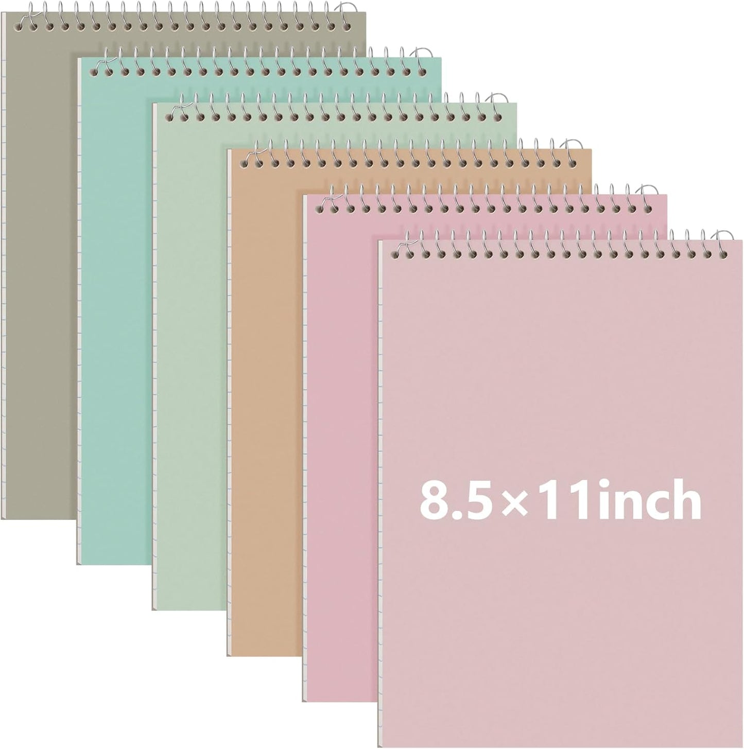 6 Pack 8.5 x 11'' Top Bound Office Steno Book Wide Ruled Double Sided Spiral Notebooks Reliable White Paper 70 Sheets/Pad Pastel Colors Covers for Writing School Notes(Bohemian Color)