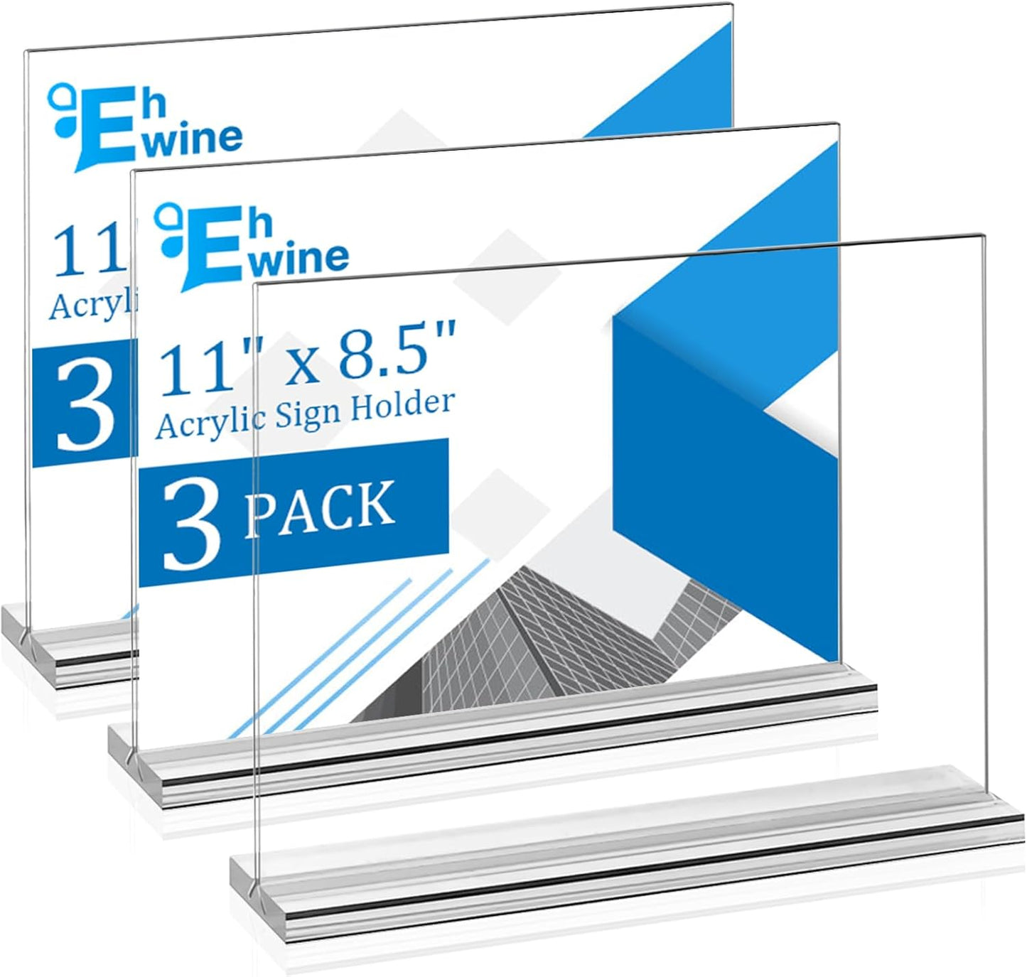 EHWINE 3 Pack Acrylic Sign Holder 8.5 x 11 Horizontal, Double-Sided Stand up Table Top Sign Holders, Clear Acrylic Picture Frame Menu Flyer Paper Holder Display Stand for Office Business Store Wedding Party
