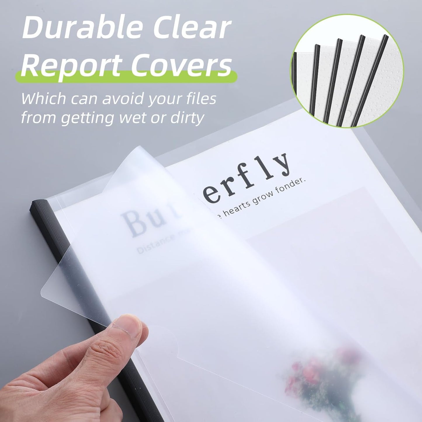 100 Pcs Clear Report Covers with Sliding Bars Sliding Bar File Folder Binder Plastic Report Folder for File Paper Book Resume Letter Office, 30 Sheet Capacity(Black)