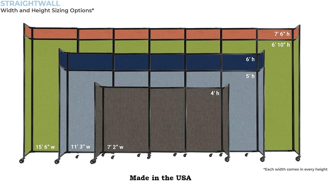 Versare Straightwall Sliding Portable Wall Partition | Freestanding Office Dividers | Locking Wheels | Temporary Room Separator | 15'6" Wide x 5' Tall Caribbean Fabric Panels