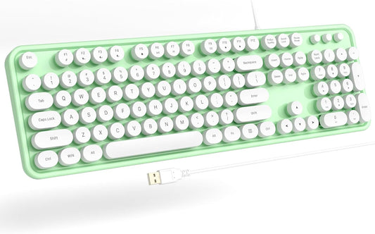 Computer Keyboard Wired, Plug Play USB Keyboard with Large Number Pad, Caps Indicators, Foldable Stands, Full Size Keyboard for Windows PC Laptop (Green-White)
