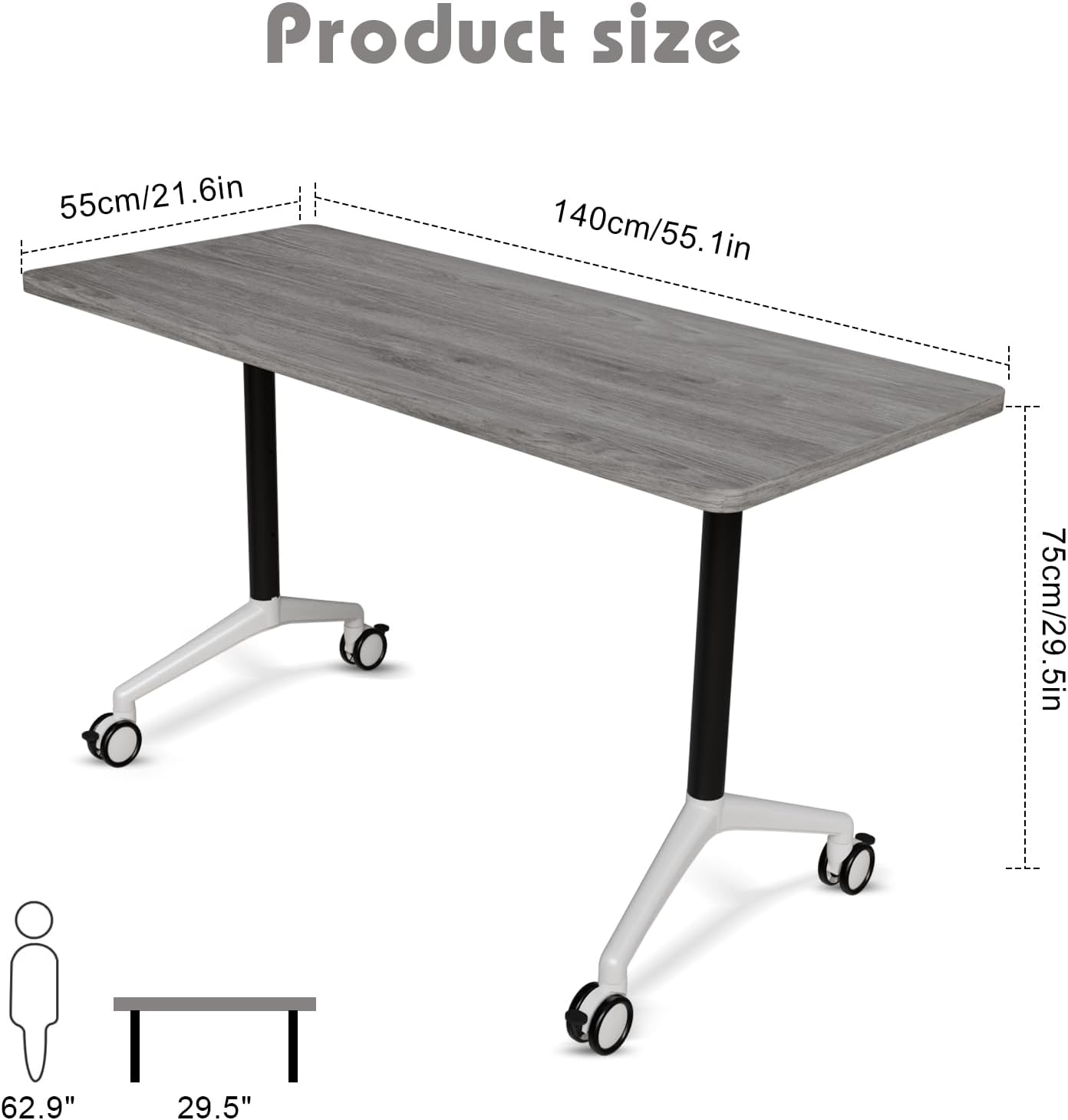 Conference Room Table with Flip-Top Design for Dynamic Meetings, Business Table Computer Desk with Heavy-Duty Frame,Foldable Seminar Meeting Tables for Home Office (4, B, 55.1IN)