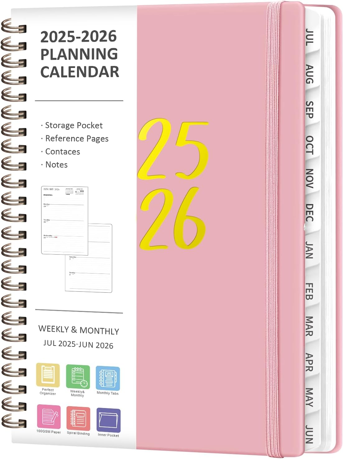 Planner 2025-2026, Monthly and Weekly Calendar Academic Planner (July 2025 - June 2026), Hardcover Planning Agenda Book for Office School Supplies, A5 (6.3" x 8.5")