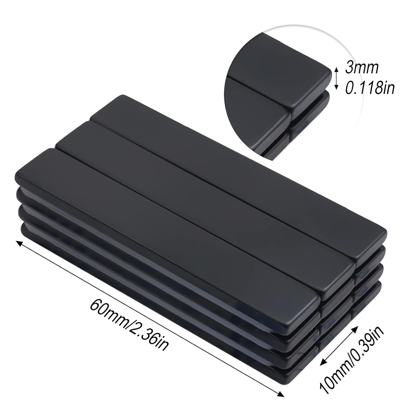 LOVIMAG Rare Earth Bar Magnets, Waterproof Strong Neodymium Magnets with Epoxy Coating and Double- Sided Adhesive for Fridge, Scientific, Shower Door, Office Etc, 60 x 10 x 3 mm, Pack of 12