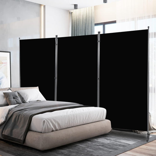Room Divider 6FT Folding Privacy Screens, Partition Room Dividers w/Freestanding Design, Portable Wall Divider for Room Separtation, Fabric Screen Panel for Home Office Dorm (Black, 3 Panel)