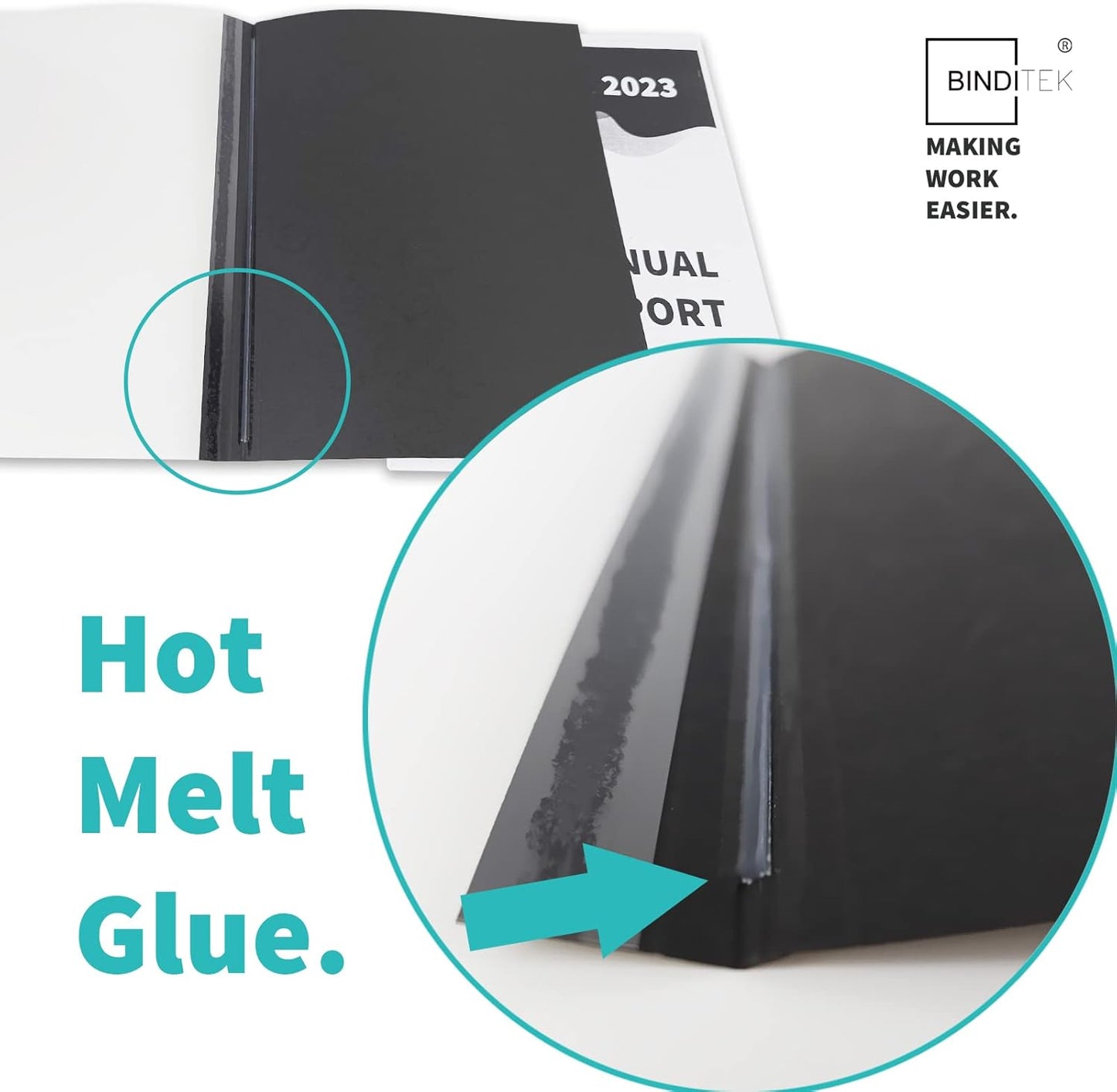 Binditek 20 Pack Thermal Binding Presentation Covers, 1/16 Inch Spine Holds 15 Sheets, Ultra Clear Front Cover, Black Paper Back Cover, Letter Size, for Students and Coworkers