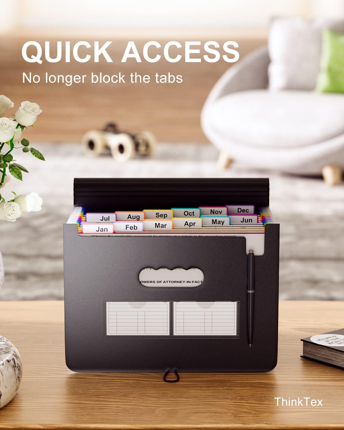 ThinkTex Accordion File Organizer, 12 Pockets Monthly Bill Receipt Organizer, Portable Expanding File Folders, Multi-Color Tabs, Letter/A4 Size - 2 Packs