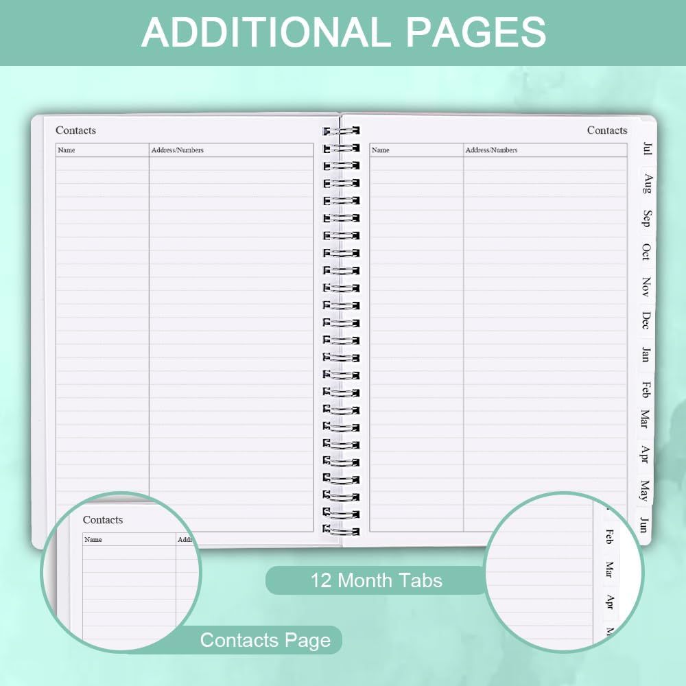 2025-2026 Planner - Monthly Planner Runs July 2025 to June 2026, 6.25" x 8.25", 12 Monthly Tabs, 14 Notes Page, Inner Pocket, Flexible Cover with Twin-Wire Binding, Planners 2025-2026, Teal