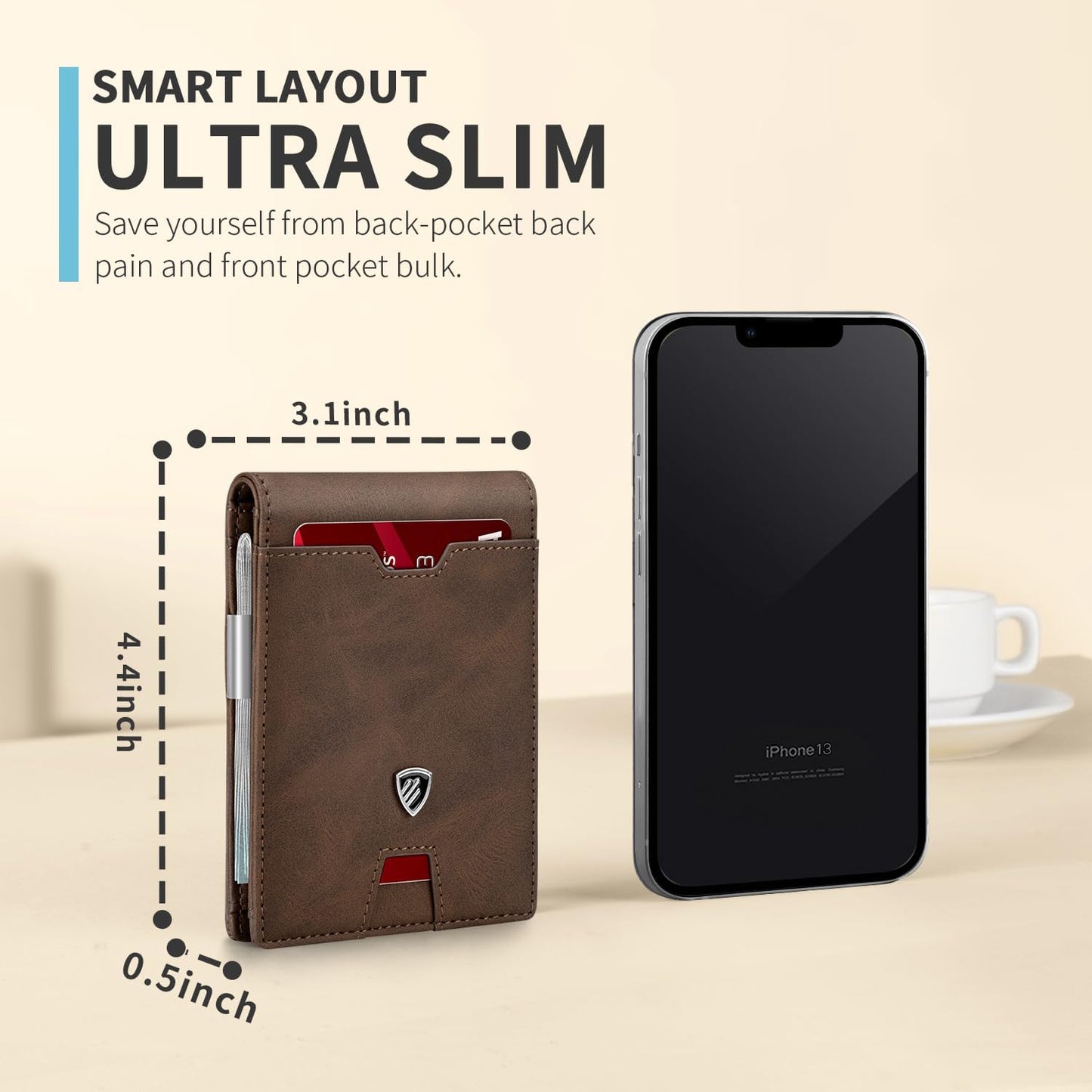 RUNBOX Mens Slim Wallet with Money Clip RFID Blocking Bifold Credit Card Holder for Men with Gift Box