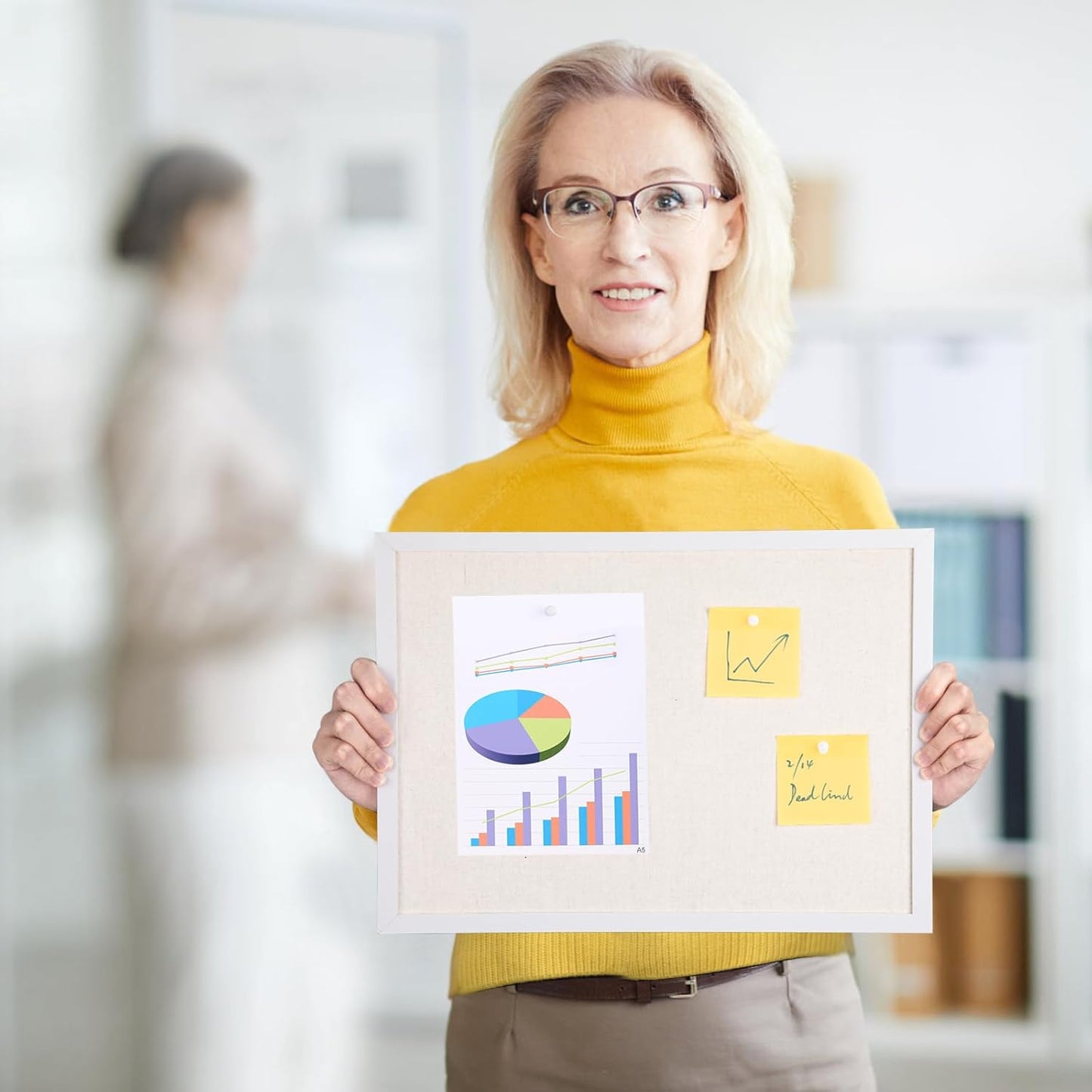 OWLKELA 11"x14.6" inch Bulletin Board with Linen, White Wood Style Frame, with 10 Pushpins, Linen Cork Board, Ideal for School, Home & Office