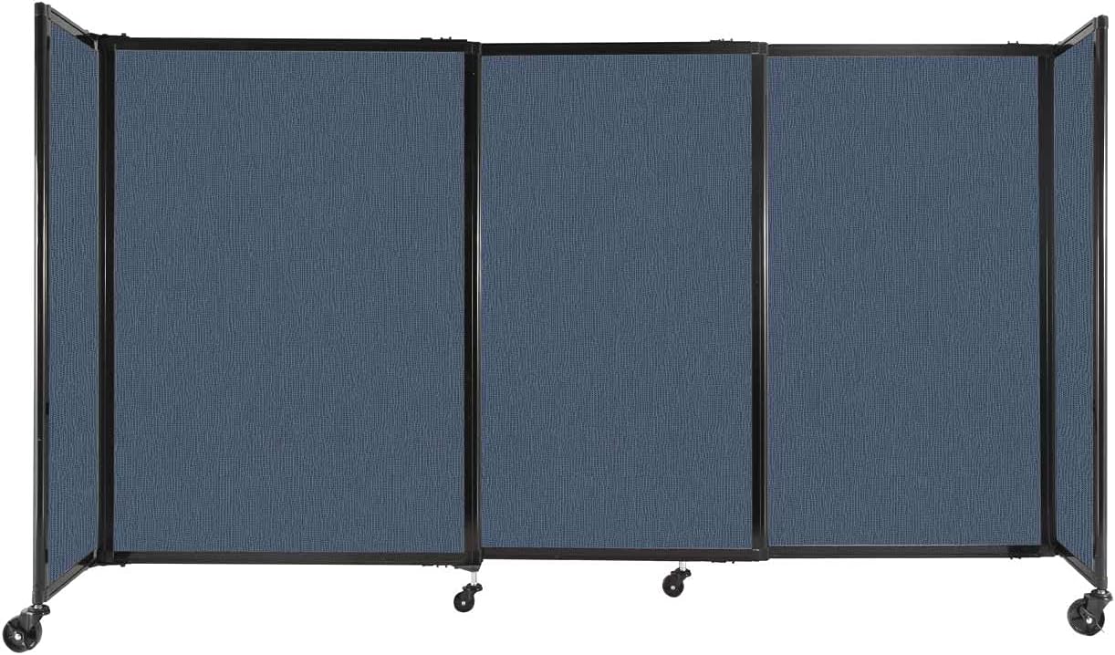 Versare Straightwall Sliding Portable Wall Partition | Freestanding Office Dividers | Locking Wheels | Temporary Room Separator | 7'2'' Wide x 4' Tall Ocean Fabric Panels