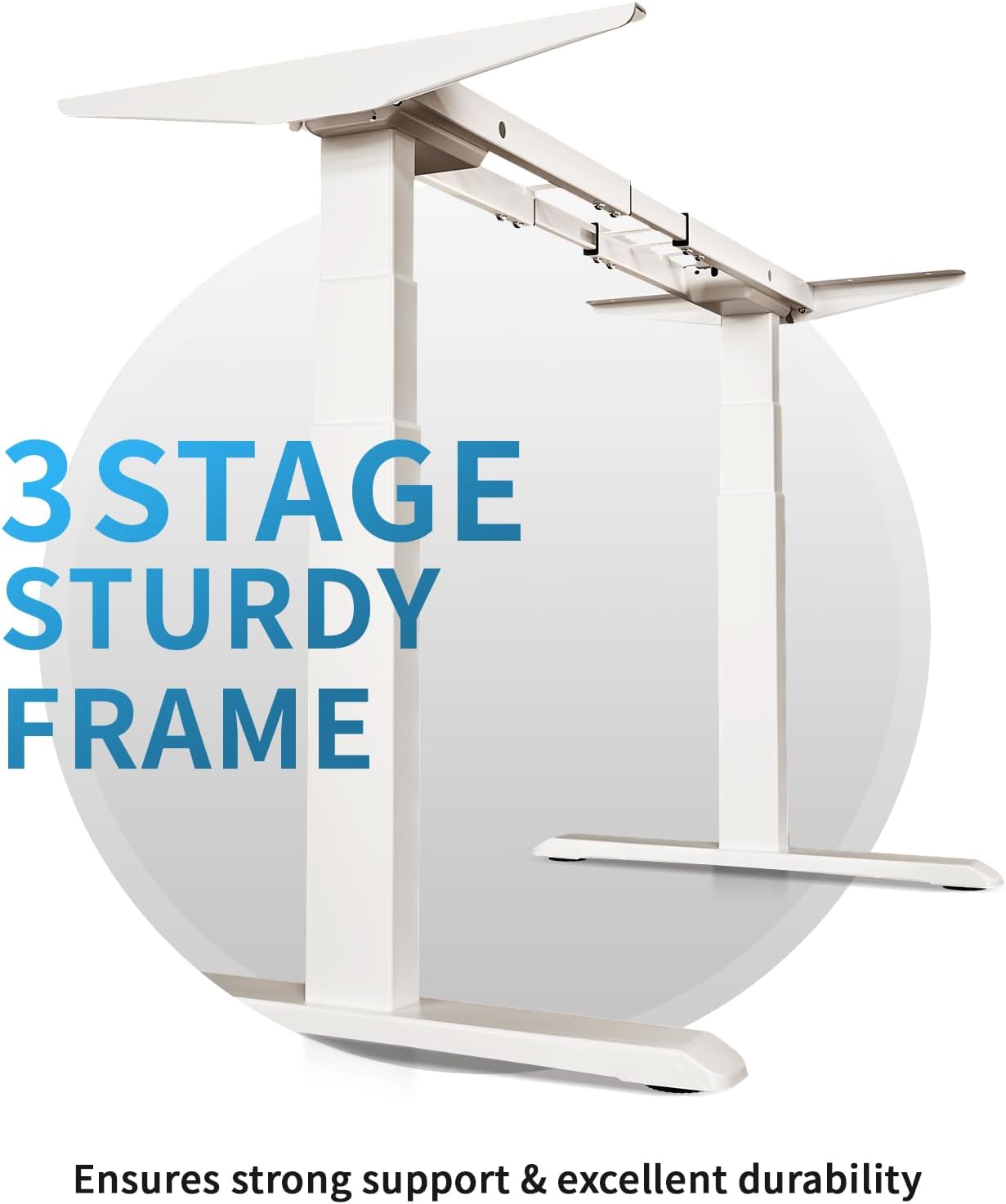 Okin Dual Motor Electric Standing Desk Frame with Memory Controller, Standing Desk Legs Up to 49.3", 3 Stage Off-Center C Feet Adjustable Desk Legs for Home and Office, White Frame Only