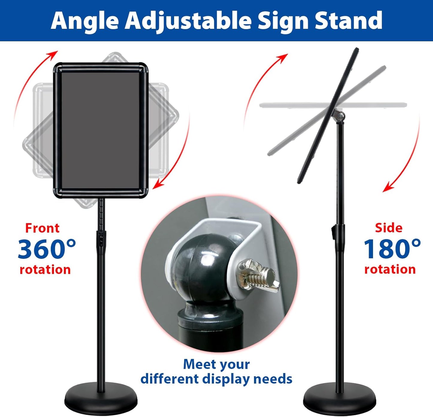 2-Pack 11x17 Inch Adjustable Sign Stand & Floor Standing Sign Holder - Pedestal Poster Stand with Vertical & Horizontal View Display for Indoor/Outdoor Business & Store Signage (Black)