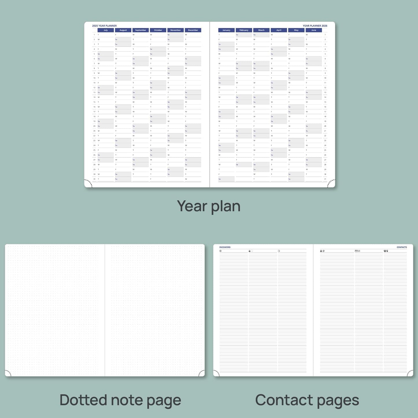 POPRUN Monthly Planner 2025-2026, 8.5'' x 11.25'', 13-Monthly Calendar (July 2025-July 2026) 15-Minute Hourly Appointment Book with Stair Tabs, Soft Cover, 100GSM Paper - Forest Green