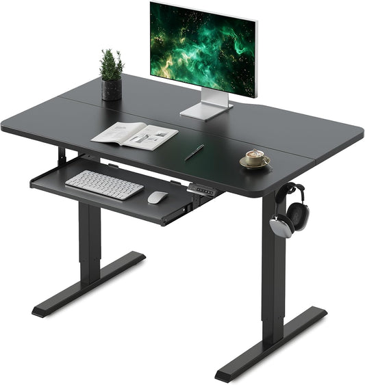 FEZIBO Standing Desk with Keyboard Tray, 40 x 24 Inch Adjustable Height Sit Stand Desk with Memory Presets for Home Office, Ergonomic Computer Workstation, Black
