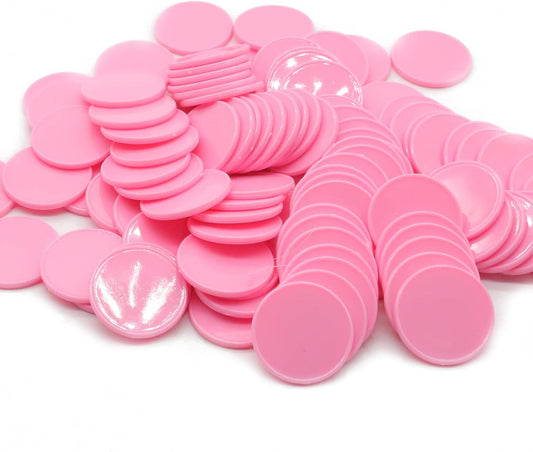 Set of 100 Opaque Plastic Learning Counters Mini Poker Chips Game Tokens with Storage Box (Pink, 1.26 Inch)