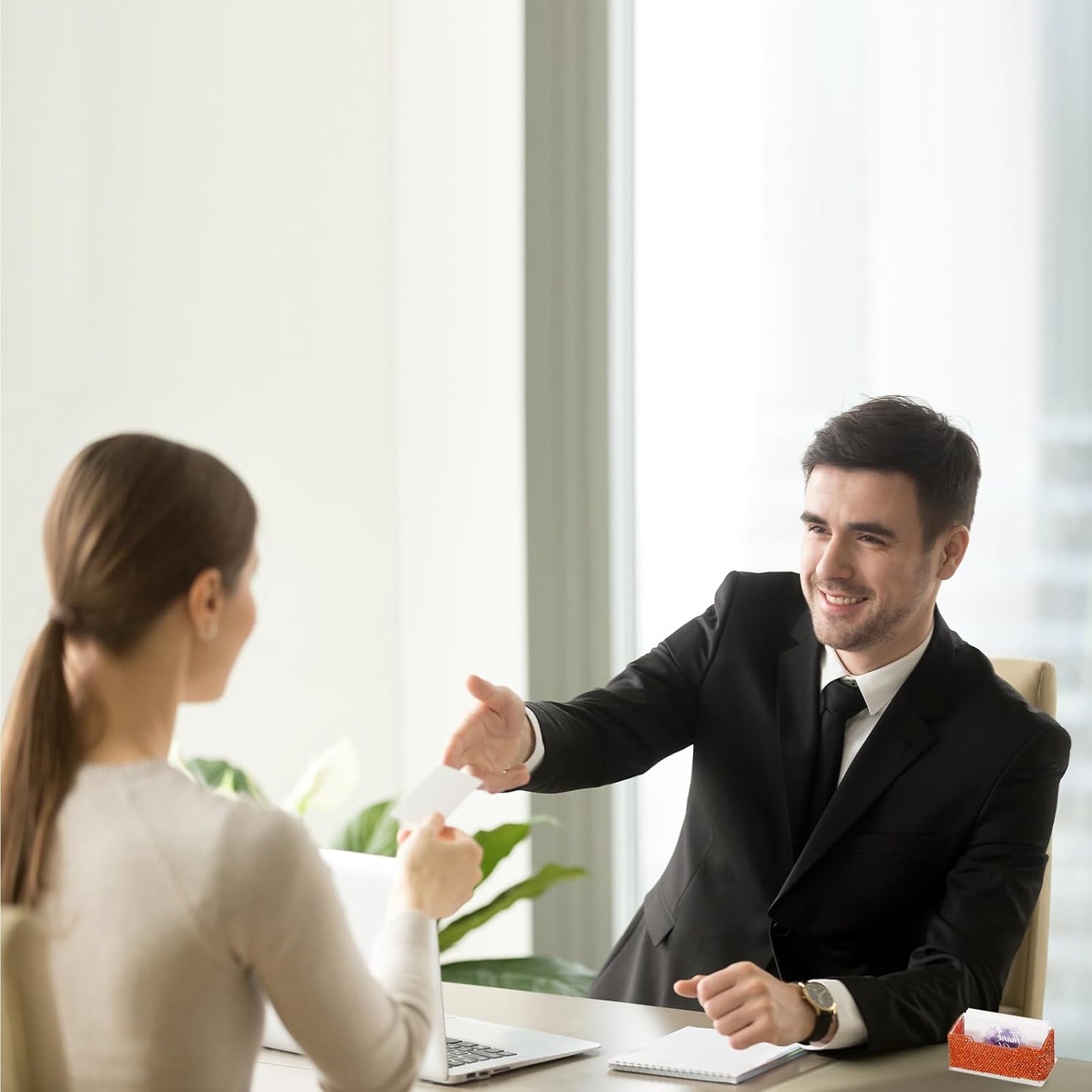 PATIKIL Rhinestone Business Card Holder, Crystal Business Card Holders Bling Business Card Organizer Display Stand for Desktop Desk Office Exhibition, Light Red