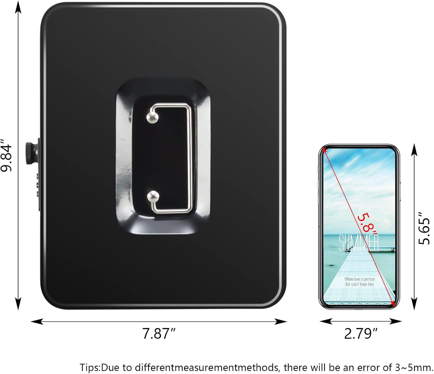 KYODOLED Large Cash Box with Combination Lock Safe Metal Money Box with Money Tray for Security Lock Box 9.84"x 7.87"x 3.54" Black