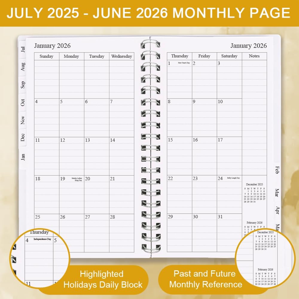 Pocket Planner 2025-2026, A6 Weekly Planner with Monthly Tabs, Run Jul 2025-Jun 2026, Elastic Closure, Twin-Wire Binding, Easy to Organize Your Daily Life, 3.75 x 6.75 In, 2025-2026 Pocket Planners