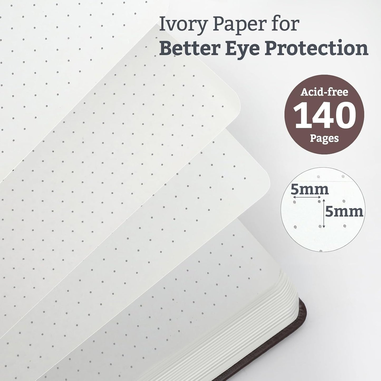 Hardcover Lined Bullet Dotted Journal Notebook, A5 140 192 Pages 100 120Gsm Paper College ruled for School,Work,Travel,and Daily Planning，5.7''*8.3'' (1, Brown, A5 Dotted)