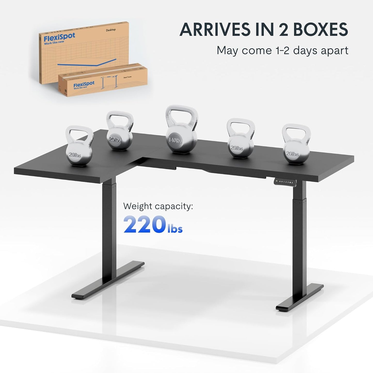 FLEXISPOT 63 inch L-Shaped Standing Desk, Electric Height Adjustable Desk, Sit Stand Large Corner Desk, Memory Preset Controller, Modern Design, Black Frame + Mahogany Top