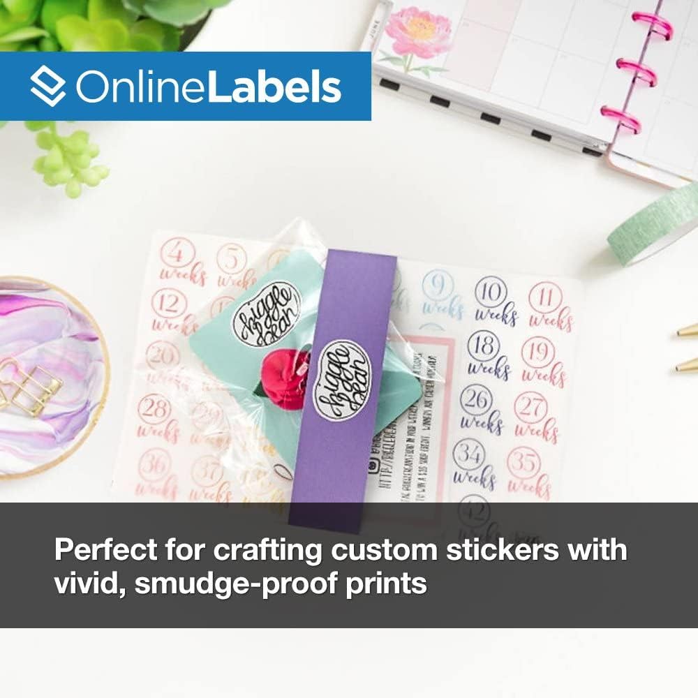 Waterproof Sticker Paper, 100 Sheets, White Matte Vinyl-Like, 8.5" x 11" Full Sheet Label, Works with Inkjet Printers Only, Compatible with Electronic Cutting Machines, OL177WJ, OnlineLabels