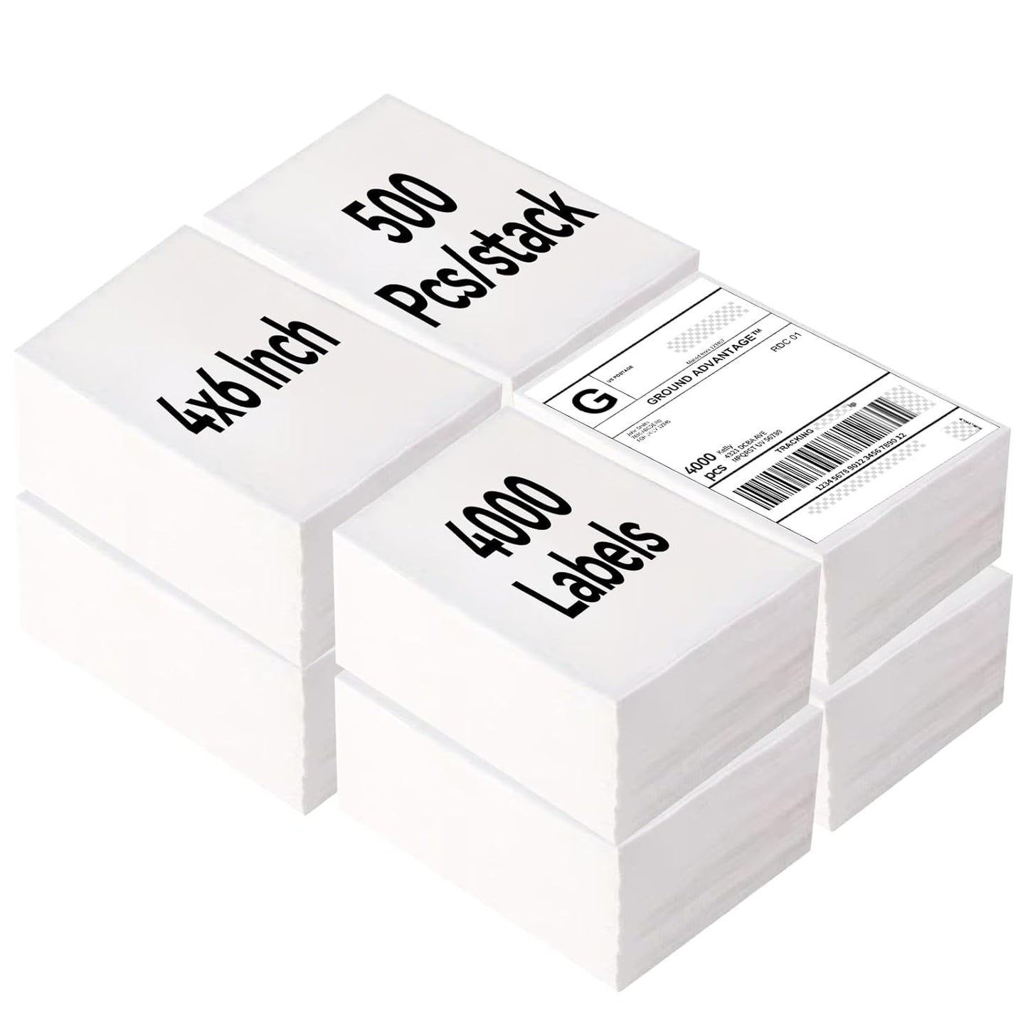 4"×6" Direct Thermal Shipping Label, Fanfold Thermal Label 4000 Packs (500packs Per Stack) Permanent Adhesive, Compatible with Zebra, Rollo, Jadens, Nelko