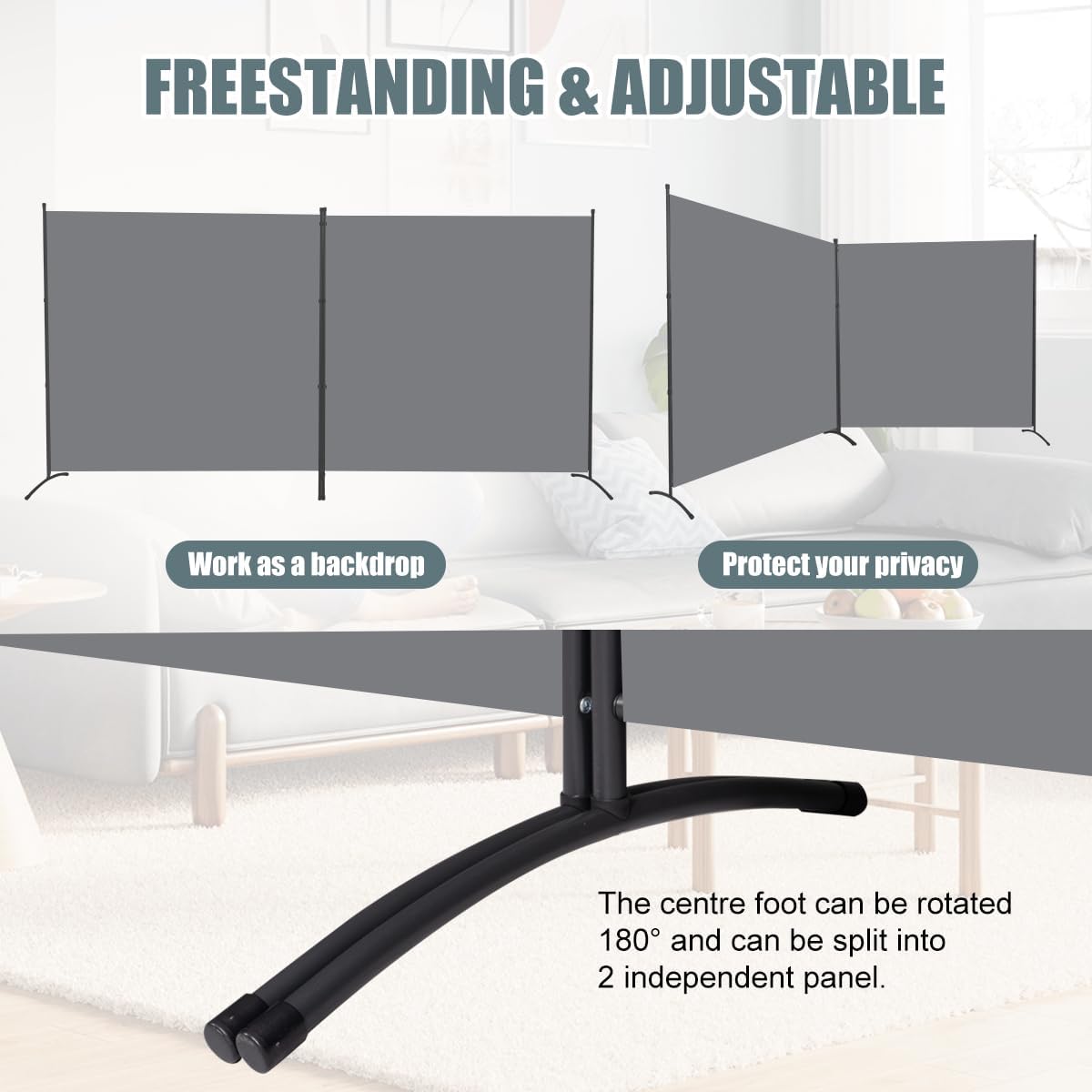 Room Divider 6FT Folding Privacy Screens, Partition Room Dividers w/Freestanding Design, Portable Wall Divider for Room Separtation, Fabric Screen Panel for Home Office Dorm (Grey, 2 Panel)