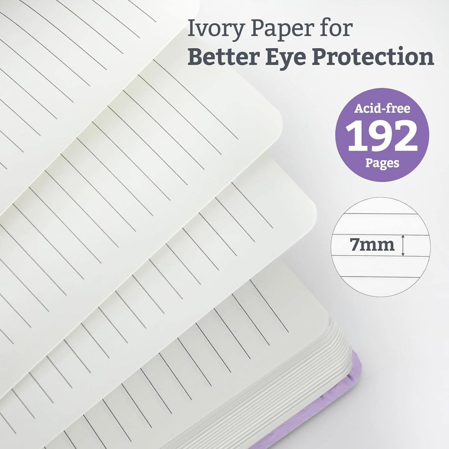 Hardcover Lined Bullet Dotted Journal Notebook, A5 140 192 Pages 100 120Gsm Paper College ruled for School,Work,Travel,and Daily Planning，5.7''*8.3'' (2, Lavender, A5 Lined)