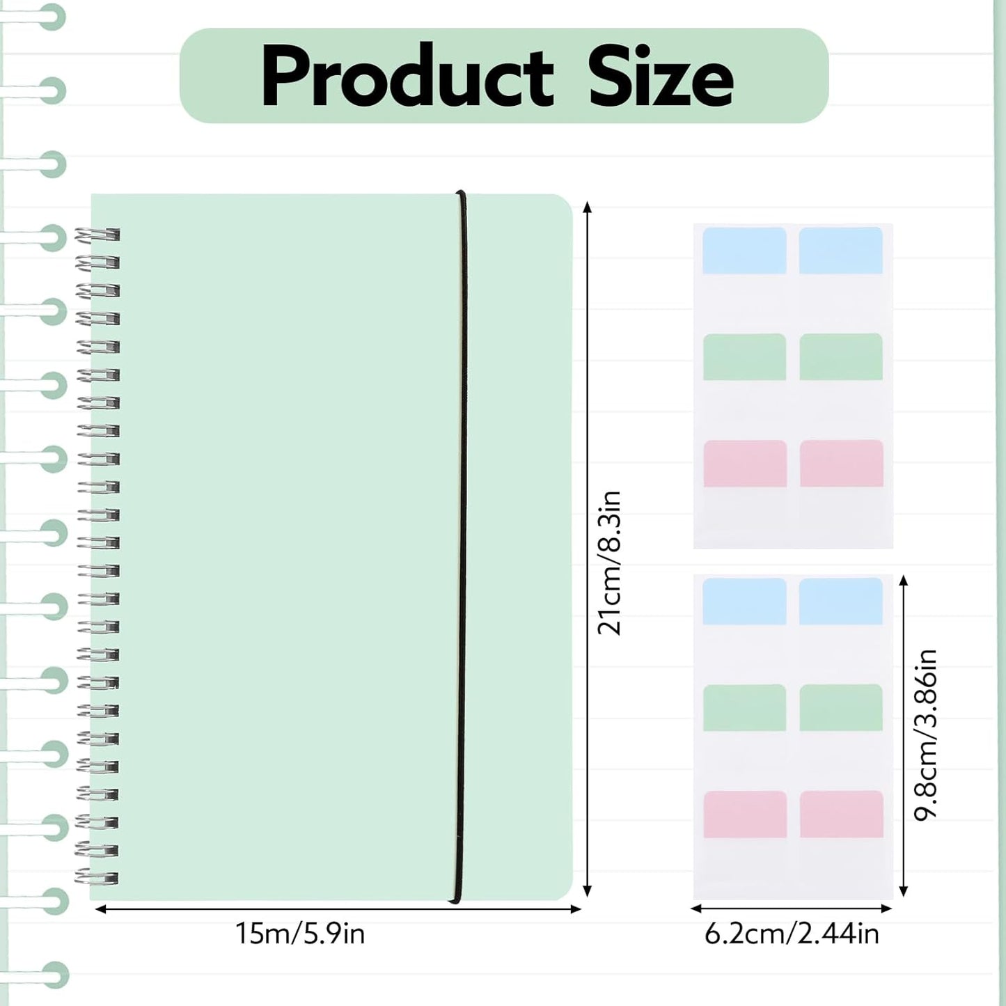 3 Pcs Spiral Notebook 5.9x8.3, 140 Pages Small Notebook for Women A5 College Ruled Journals Cute Notebooks with Large Pockets and Index Stickers for Home School Office Use（Purple, Green, Blue）