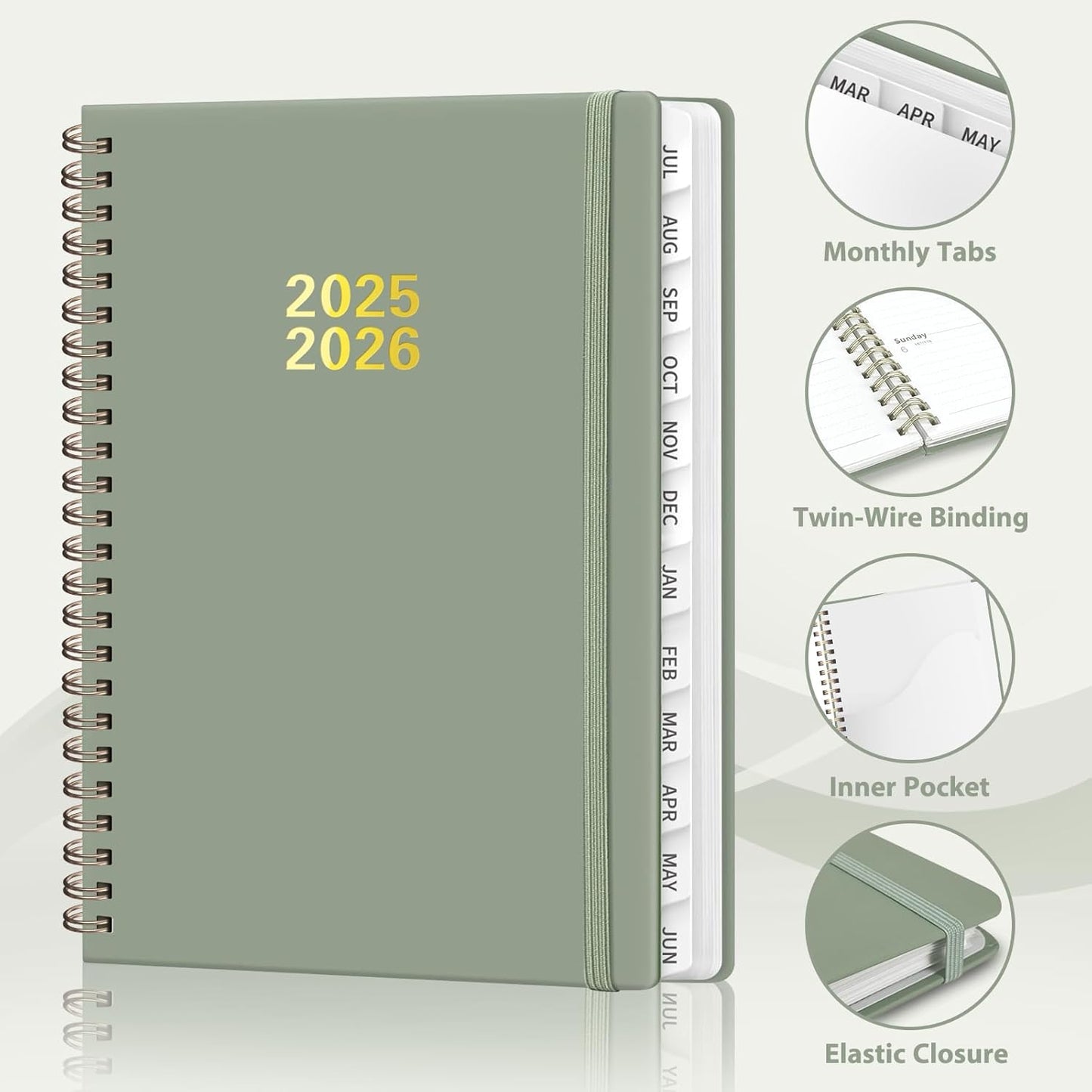 Planner 2025-2026, Weekly and Monthly Calendar Academic Planner (July 2025 - June 2026), Hardcover Teacher School Student Agenda with Tabs, Ideal for School Office Supplies, A5 (6.3" x 8.5") - Green