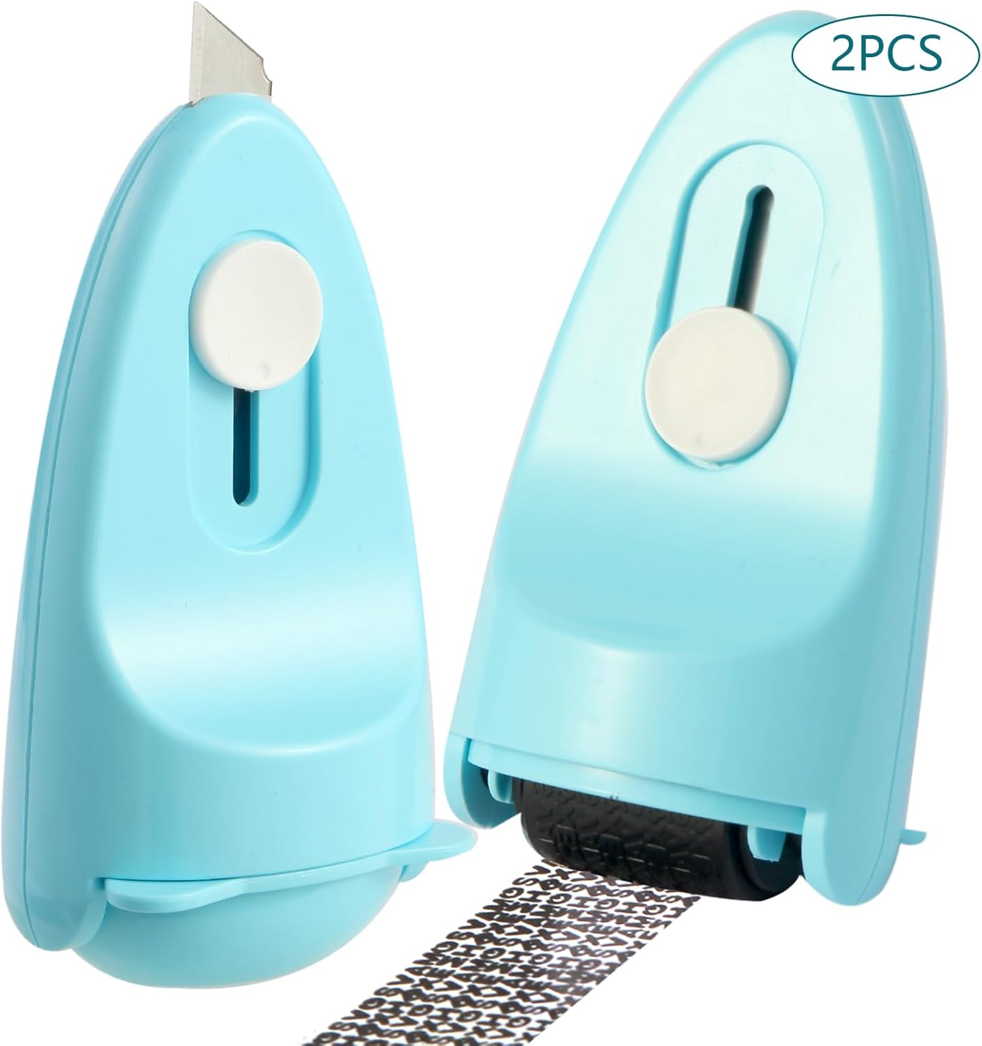 Identity Privacy Protection Roller Security Stamp 2Packs - Guard Your ID with Refillable Ink, Built-in Cutter & Flip Cover Design, Compact Privacy Safety Tool for Document, Mail, etc. (Blue)