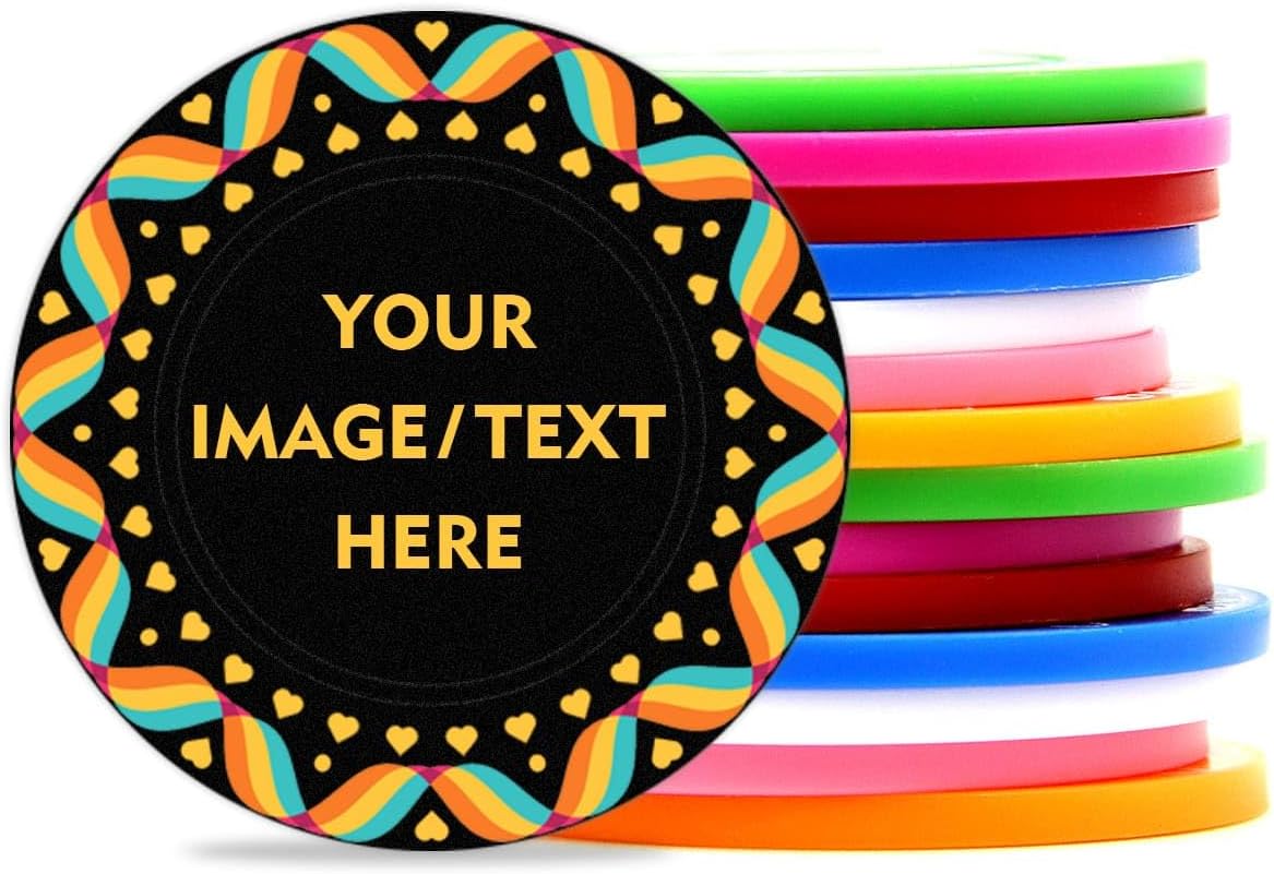 100 PCS 37mm Plastic Poker Chips, Personalize Your Chips with Logo and Text, for Bingo Game, Chess Room, Casino Theme Party