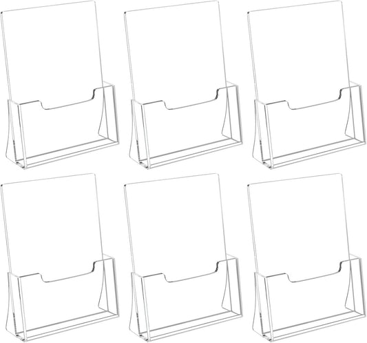 HIIMIEI Brochure Holder 8.5 x 11 inches, Acrylic Flyer Holder with 6 Pack, Plastic Stands for Displaying Magazines, Pamphlets, Literature, Brochures, Booklets, Menu
