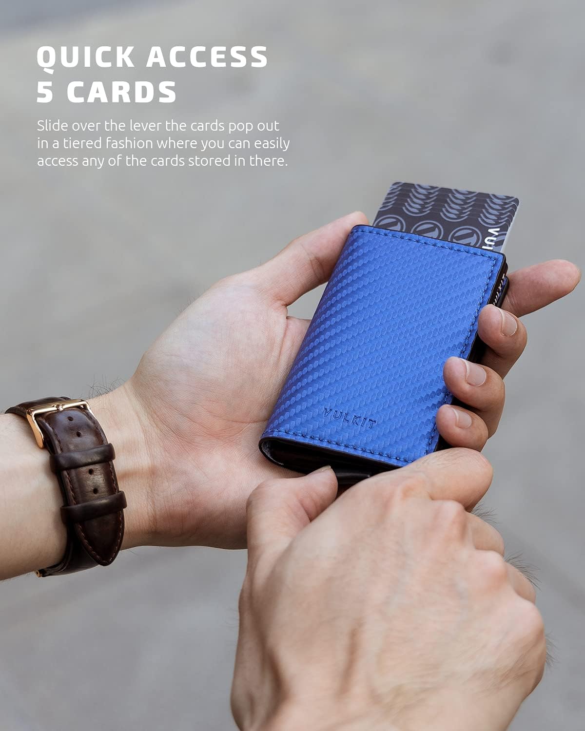 VULKIT Credit Card Holder RFID Blocking Leather Automatic Pop Up Wallet Aluminum Slim Pocket Business Card Case