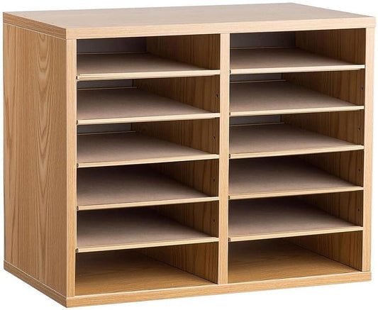 AdirOffice Wooden Adjustable Literature Organizer, 12 Compartment Office Mailbox, or Classroom Literature Organizer, Medium Oak