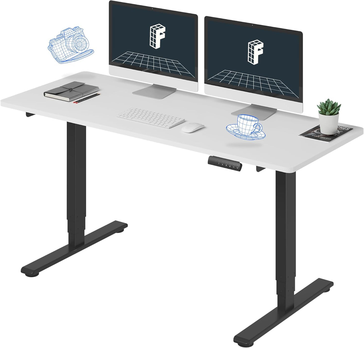 FLEXISPOT E6 Essential Standing Desk 3 Stages Dual Motor Electric 60x24 Inch Whole-Piece Board Height Adjustable Electric Sit Stand Desk(Black Frame + White Desktop, 2 Packages)