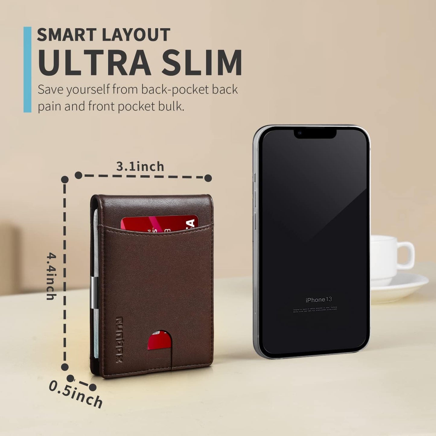 RUNBOX Money Clip Slim Wallets for Men RFID Blocking 11 Card Holder Minimalist Small Leather Bifold Men's Front Pocket Wallet Gift Box