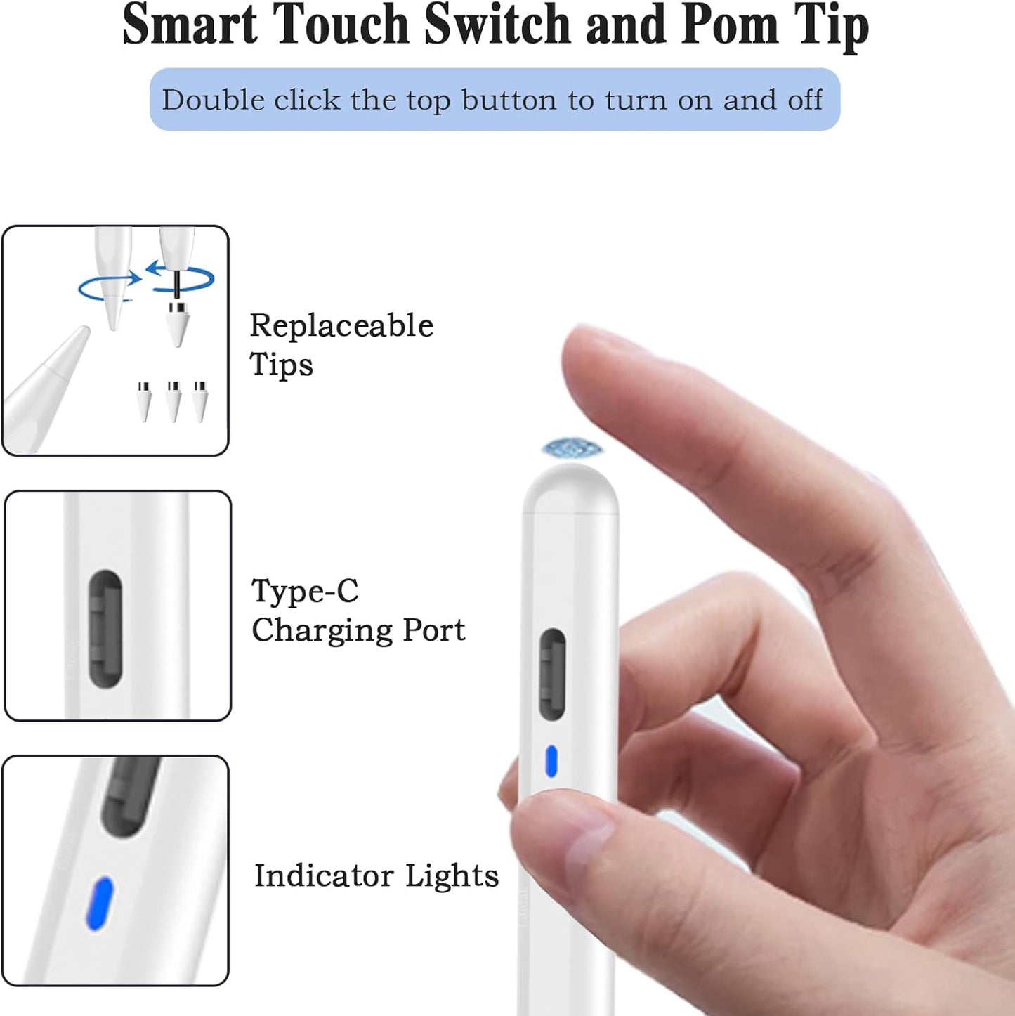 Stylus Pen for Touchscreen for iOS/Android, iPhone Stylus Pen Fine Tip, High-Precision Tablet Pencil for Android/Samsung/Mi/Huawei/Vivo/Lenovo and Other Android Smartphone and Tablet-White