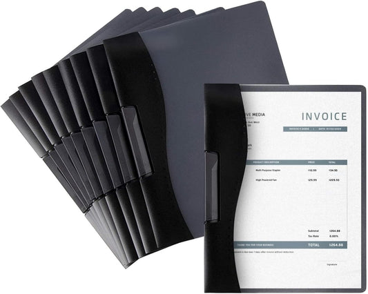 Juvale Resume Portfolio Folder - 10 Pack, Black, 9 x 11 in - Clear Report Covers with Sliding Bar & Swing Clip - Presentation Folders & Document Binder