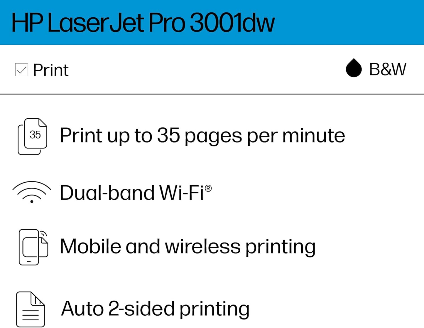 HP LaserJet Pro 3001dw Wireless Black & White Printer, Best-for-Office (3G65OF)