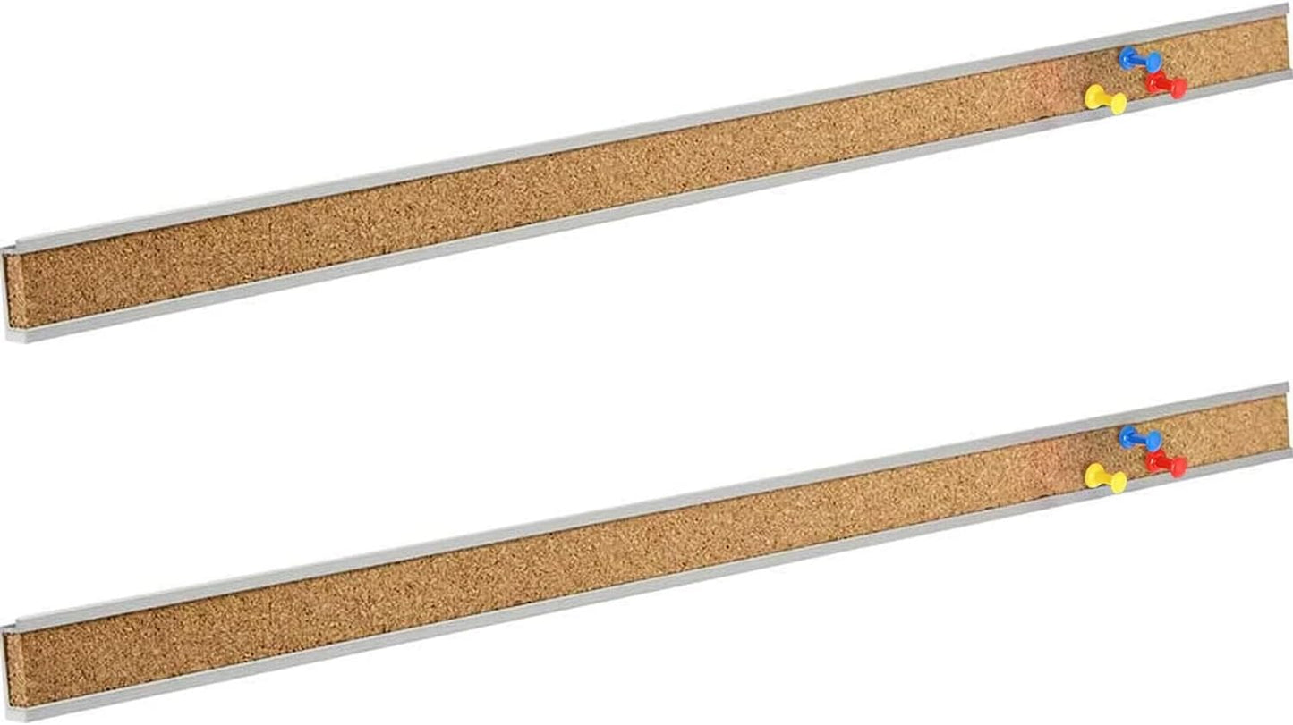 Corksidol Bulletin Bar Strip, Cork Board, Cork Strips, 36" x 1", Classroom, Office, Walls, Cubicle, Aluminum Frame,2 Pack, Silver