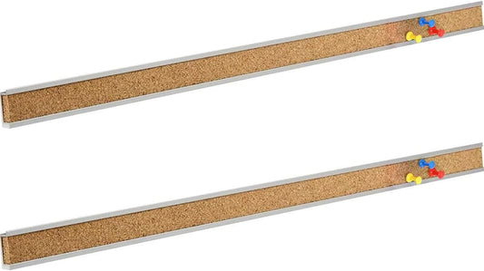 Corksidol Bulletin Bar Strip, Cork Board, Cork Strips, 36" x 1", Classroom, Office, Walls, Cubicle, Aluminum Frame,2 Pack, Silver