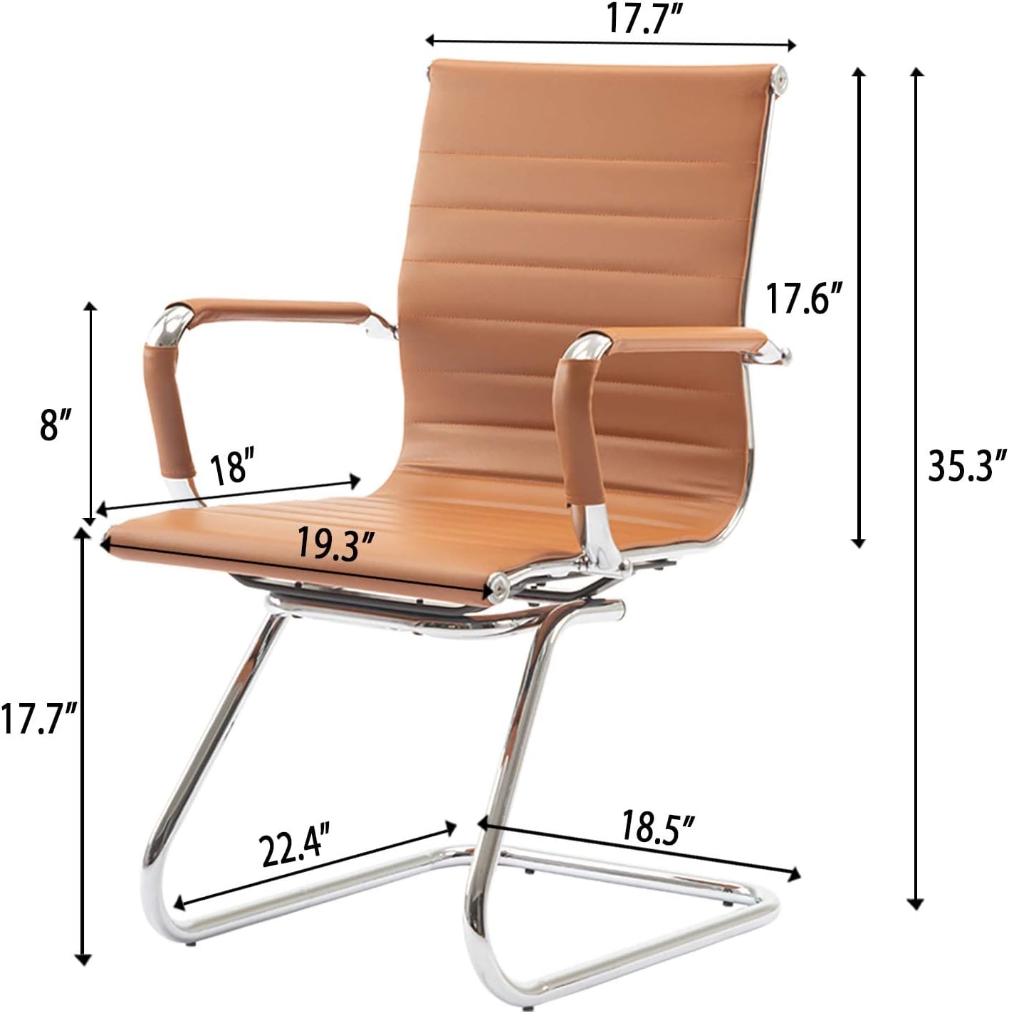 Office Desk Chair Set of 8,No Wheels PU Leather Computer Chairs Mid Back Guest Chairs with Seld Base for School/Reception/Conference/Waiting Room,Terracotta