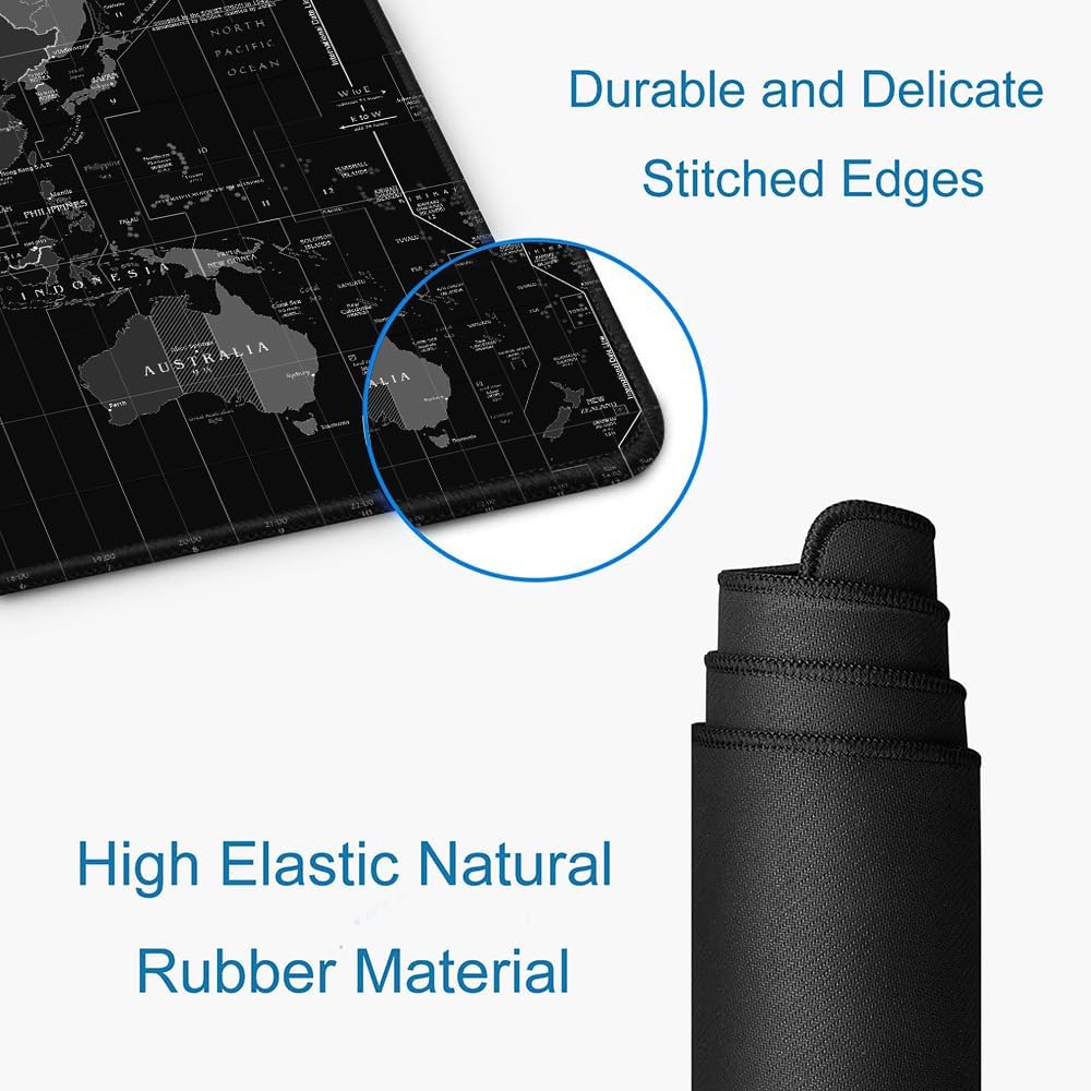 Large Gaming Mouse Pad, Long Mouse Pads for Desk, Desk Keyboard Mouse Mat, Non-Slip Base Mousepad for Laptop, Office, Home, 31.5" x 11.8"- Black World Map